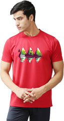 Eppe Printed Men Round Neck Red (Mountain Printed) T-Shirt