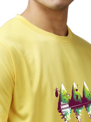 Eppe Printed Men Round Neck Yellow (Mountain Printed) T-Shirt